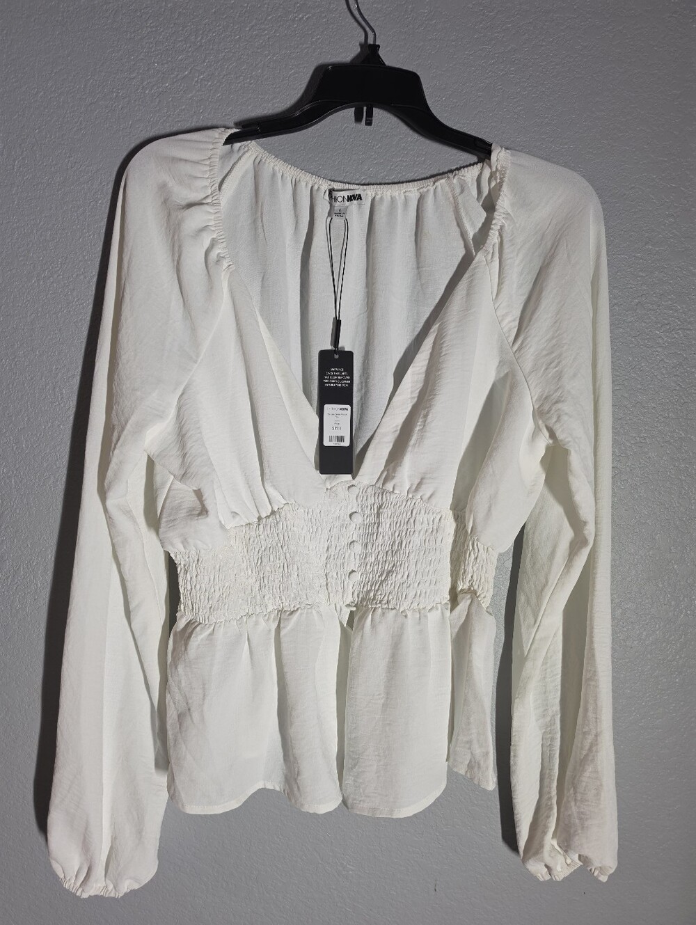 Fashion Nova White Smocked Waist Peplum Blouse